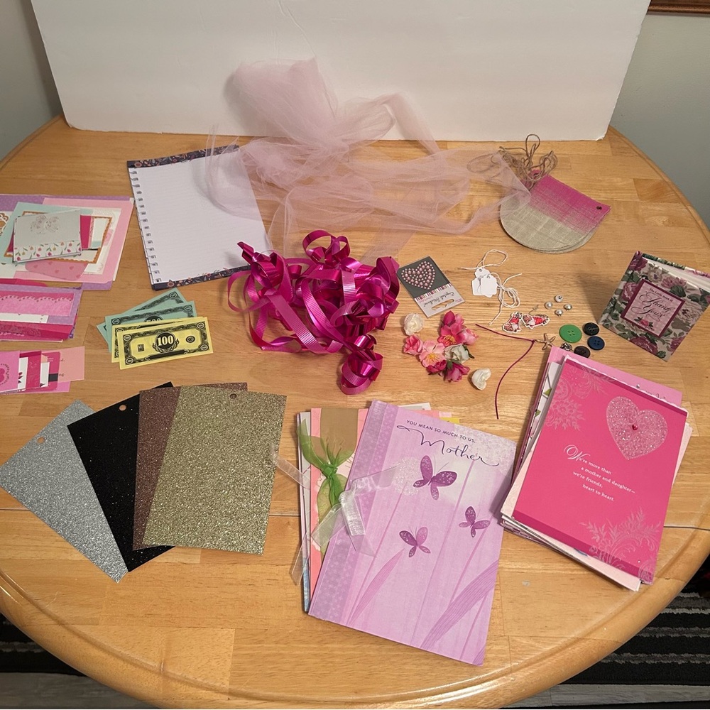 Lot Of Junk Journal Ephemera Craft Scrapbooking Cards Ribbon Tulle Paper Images